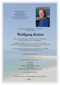 Trauer um Wolfgang Kaiser